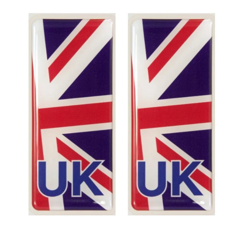 Union Jack 2 Flags 3D Resin Gel Number Plate Side Badges